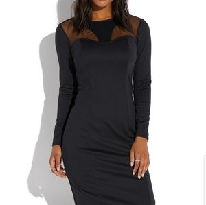 NEW XS Mesh  Insert Long Sleeves Slit Dress